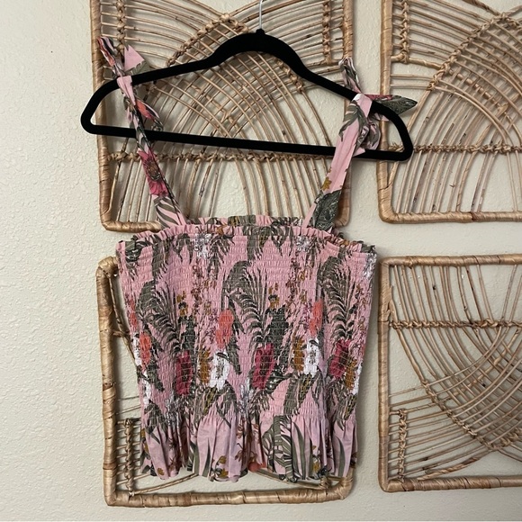 Rebecca Minkoff Dolly Top Smocked Peplum Top Tie Straps Summer Women's Sz M B21 - Picture 2 of 8